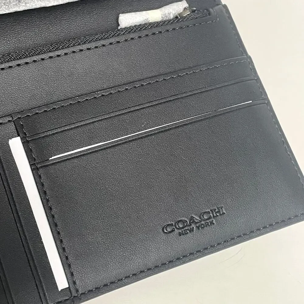 Coach CW170 Black Charcoal Signature Canvas Passport Holder